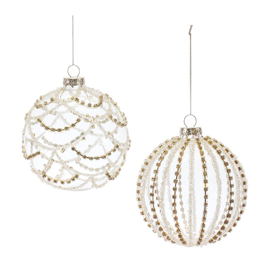 Melrose International Jeweled Glass Ball Ornament, Set of 6, White - 86483DS