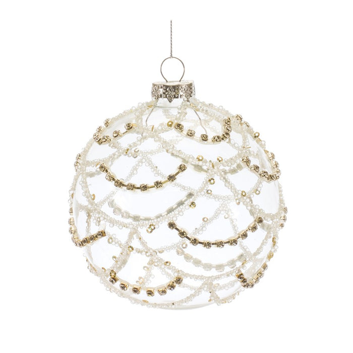 Melrose International Jeweled Glass Ball Ornament, Set of 6, White