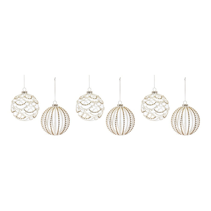 Melrose International Jeweled Glass Ball Ornament, Set of 6, White
