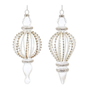 Melrose Jeweled Glass Finial Drop Ornament, Set of 6, White/Silver - 86484DS