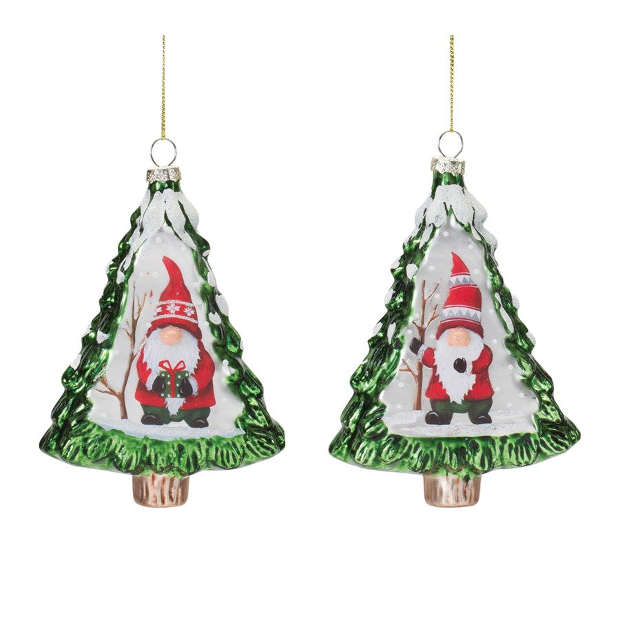 Melrose Gnome Pine Tree Ornament, Set of 12, Red/Green/White - 86485DS