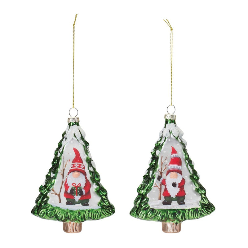 Melrose Gnome Pine Tree Ornament, Set of 12, Red/Green/White