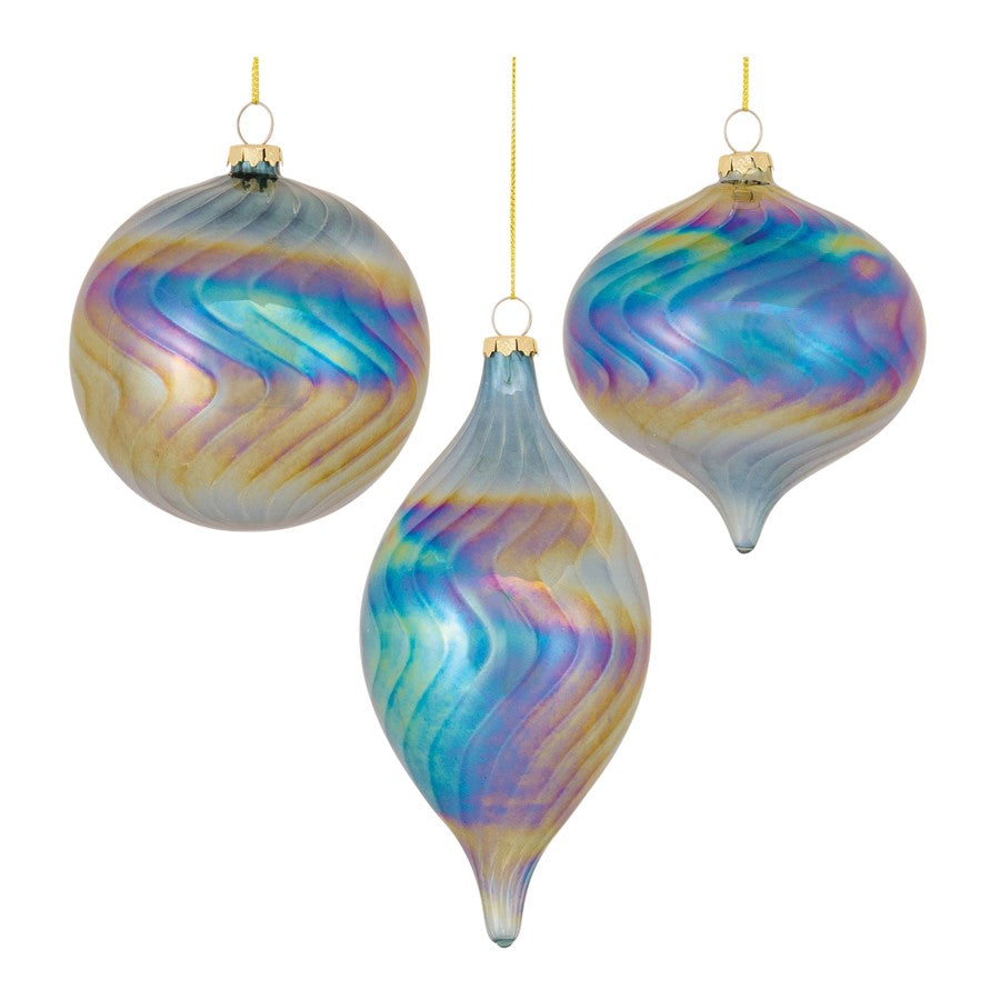 Melrose International Irridescent Glass Swirl Ornament, Set of 6, Blue - 86488DS