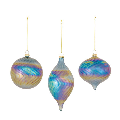Melrose International Irridescent Glass Swirl Ornament, Set of 6, Blue