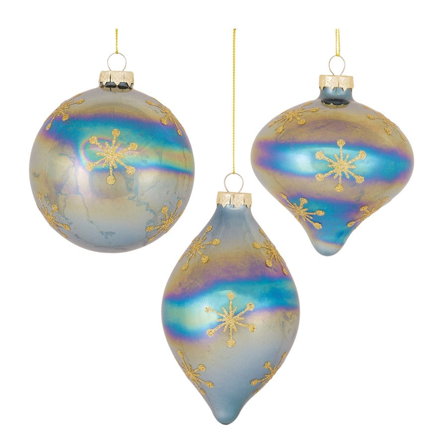 Melrose Irridescent Glass Snowflake Ornament, Set of 6, Blue/Gold - 86489DS