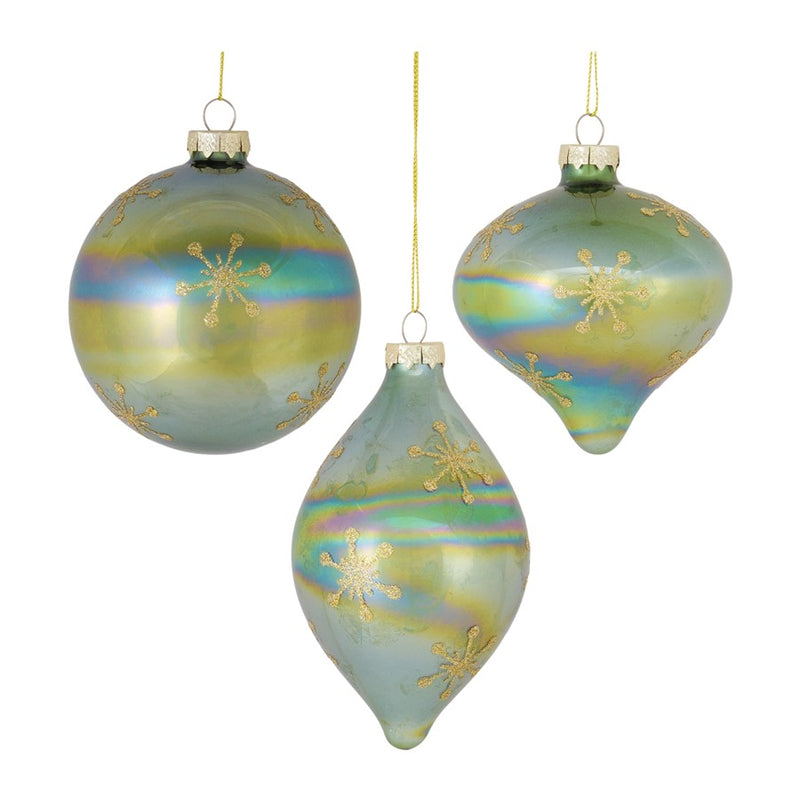 Melrose Irridescent Glass Snowflake Ornament, Set of 6, Green - 86490DS