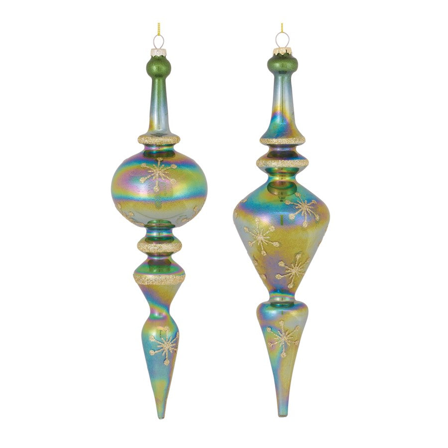 Melrose Irridescent Glass Finial Drop Ornament, Set of 6, Green/Gold - 86491DS