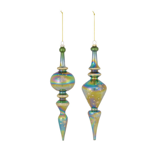 Melrose Irridescent Glass Finial Drop Ornament, Set of 6, Green/Gold