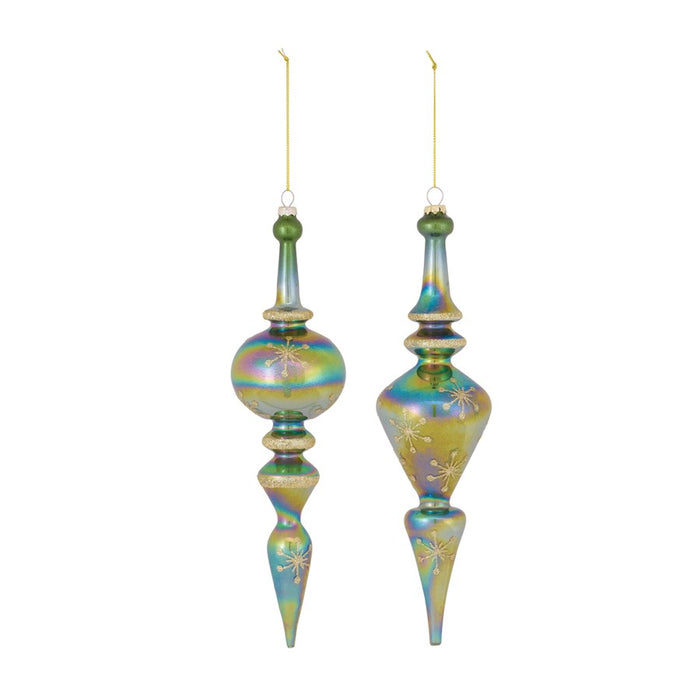 Melrose Irridescent Glass Finial Drop Ornament, Set of 6, Green/Gold