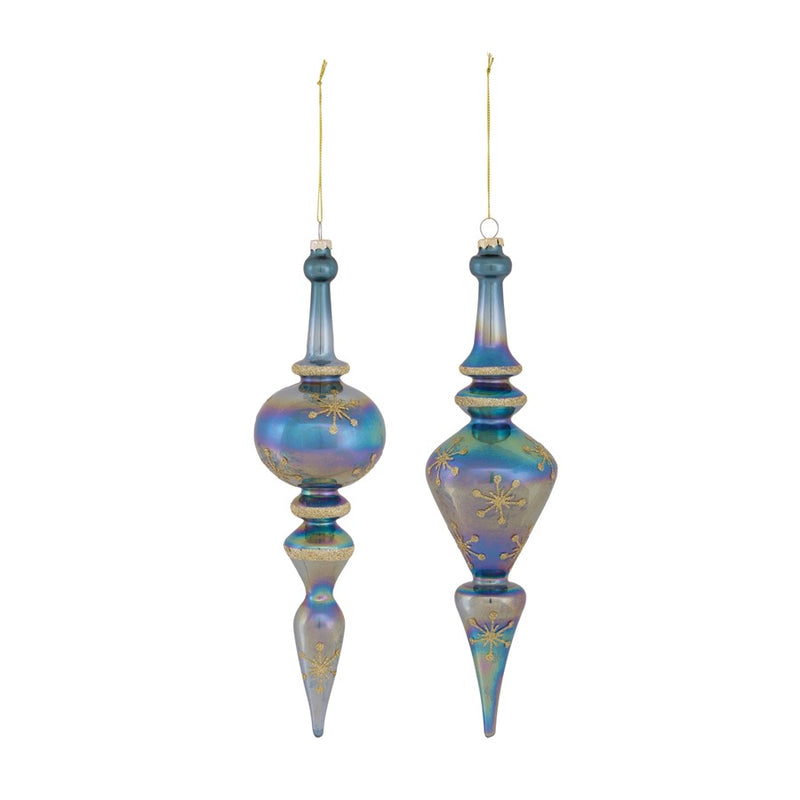 Melrose Irridescent Glass Finial Drop Ornament, Set of 6, Blue