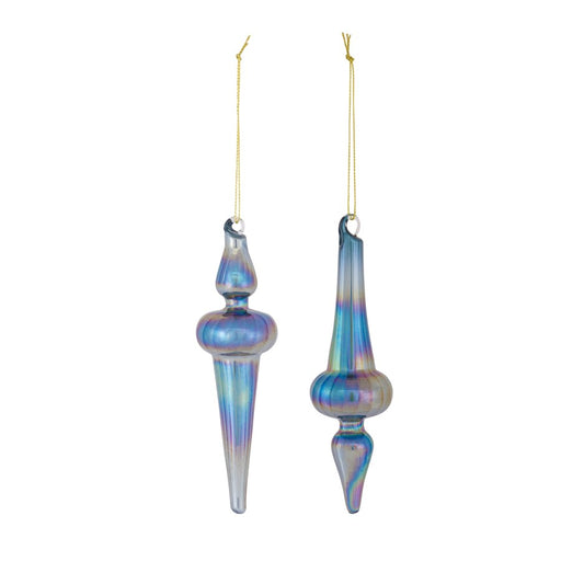 Melrose Irridescent Glass Finial Drop Ornament, Set of 12, Blue