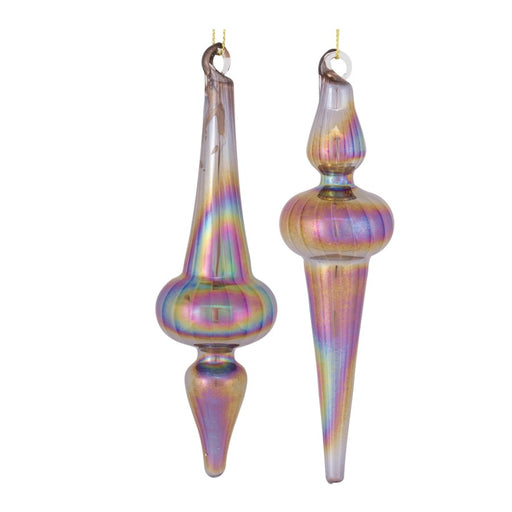 Melrose Irridescent Finial Drop Ornament, Set of 12, Purple/Bronze - 86494DS