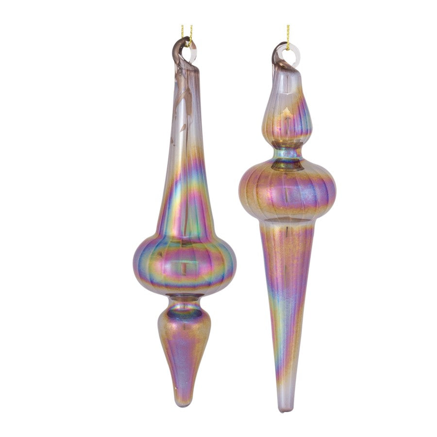 Melrose Irridescent Finial Drop Ornament, Set of 12, Purple/Bronze - 86494DS