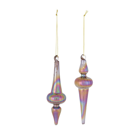 Melrose Irridescent Finial Drop Ornament, Set of 12, Purple/Bronze