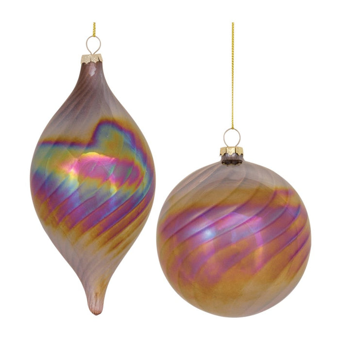 Melrose Irridescent Glass Swirl Ornament, Set of 6, Bronze/Purple - 86495DS
