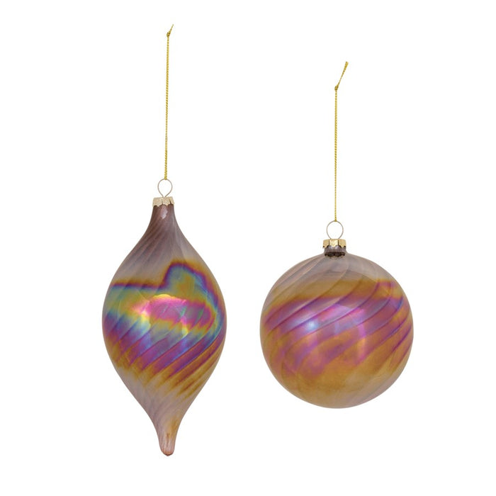 Melrose Irridescent Glass Swirl Ornament, Set of 6, Bronze/Purple