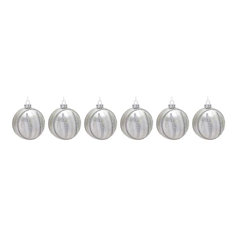 Melrose International Jeweled Glass Ball Ornament, Set of 6, Silver
