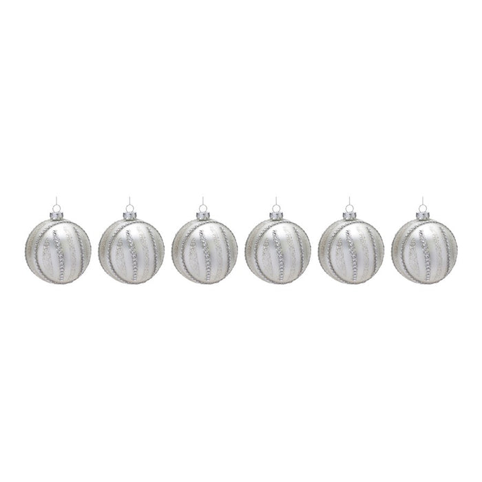 Melrose International Jeweled Glass Ball Ornament, Set of 6, Silver