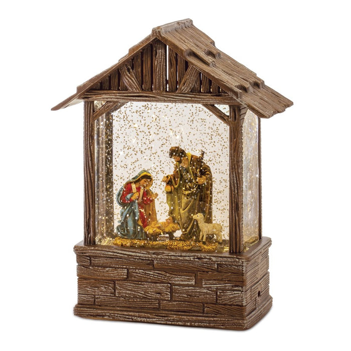 Melrose International LED Snow Globe Nativity Barn 8.25"H, Brown/White - 86498DS