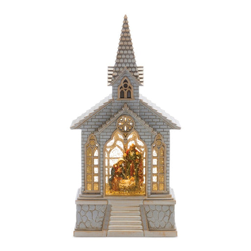 Melrose LED Snow Globe Church/Nativity 8.25"H, Silver/Gold - 86499DS