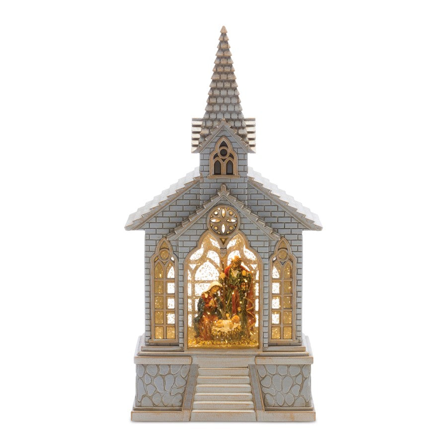 Melrose LED Snow Globe Church/Nativity 8.25"H, Silver/Gold - 86499DS