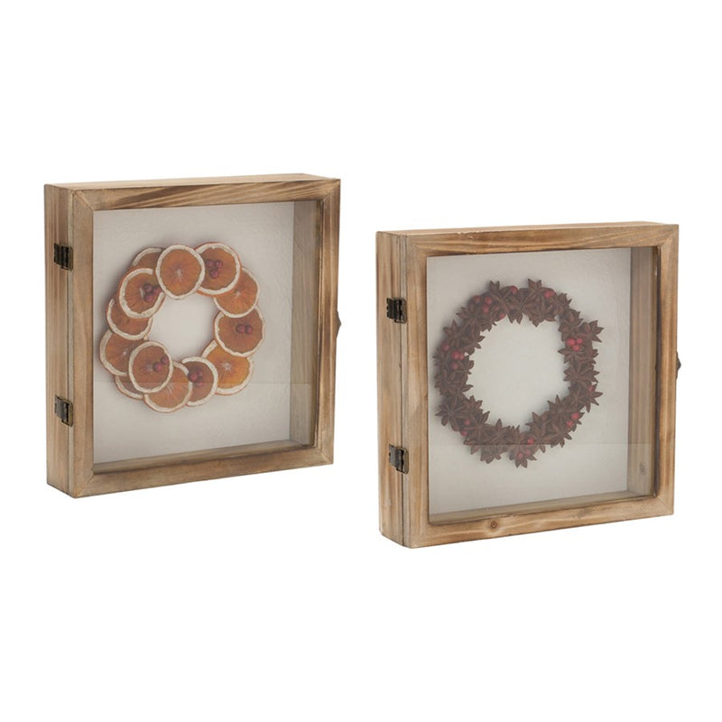 Melrose Dried Fruit Wreath Shadow Box, Set of 2, Brown/Orange - 86501DS