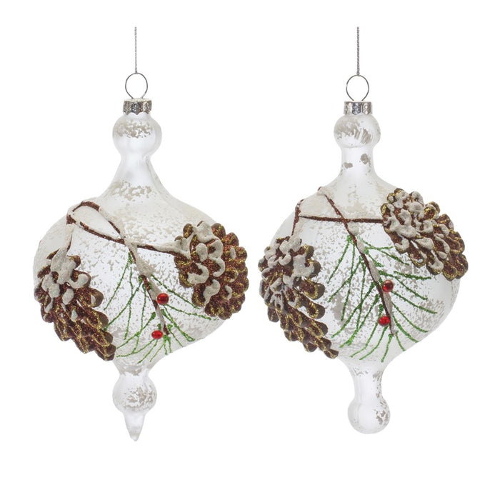 Melrose Glass Pinecone Onion Ornament, Set of 12, Brown/White/Green - 86505DS