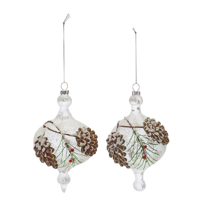 Melrose Glass Pinecone Onion Ornament, Set of 12, Brown/White/Green