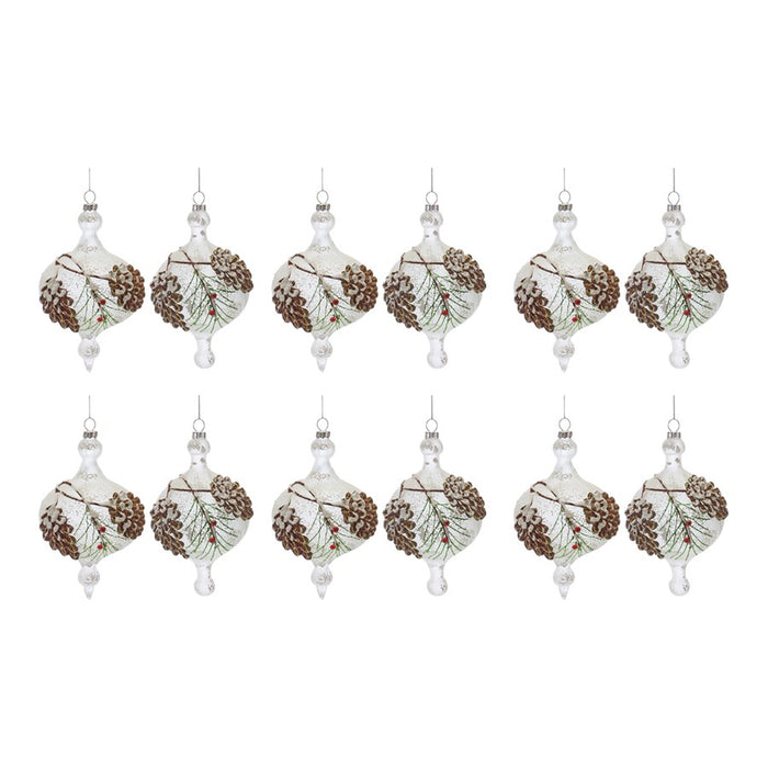 Melrose Glass Pinecone Onion Ornament, Set of 12, Brown/White/Green
