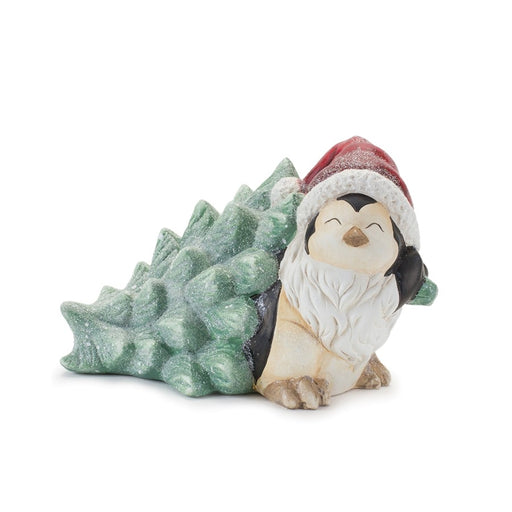 Melrose Holiday Pengu,/Pine Tree Figurine, Set of 2, Green/White