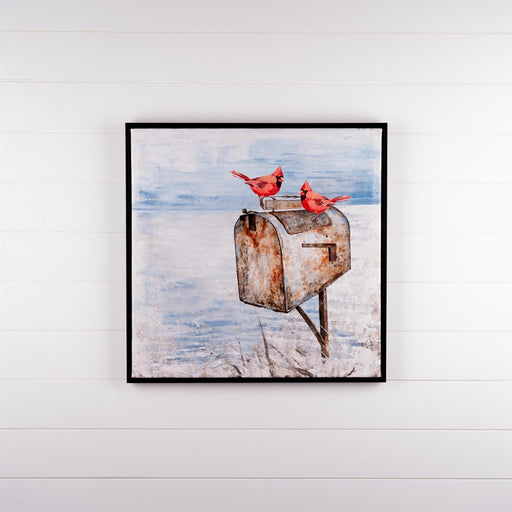 Melrose International Cardinal/Mailbox Canvas Print 24"SQ, Red/Blue