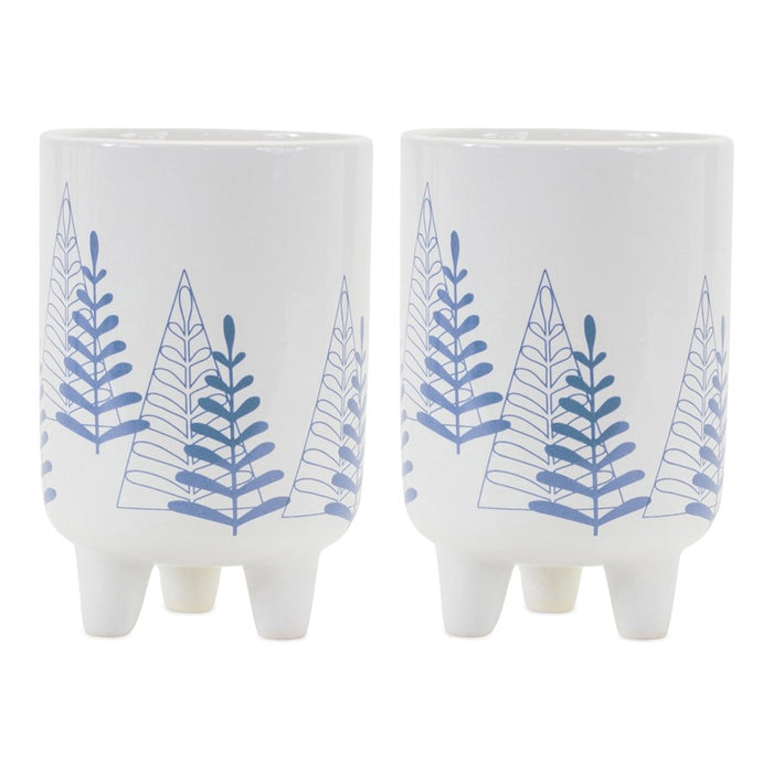Melrose Modern Pine Tree Planter/Legs, Set of 2, White/Blue