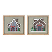 Melrose International Framed Ski Lodge Wall Art, Set of 4, Brown/White - 86514DS