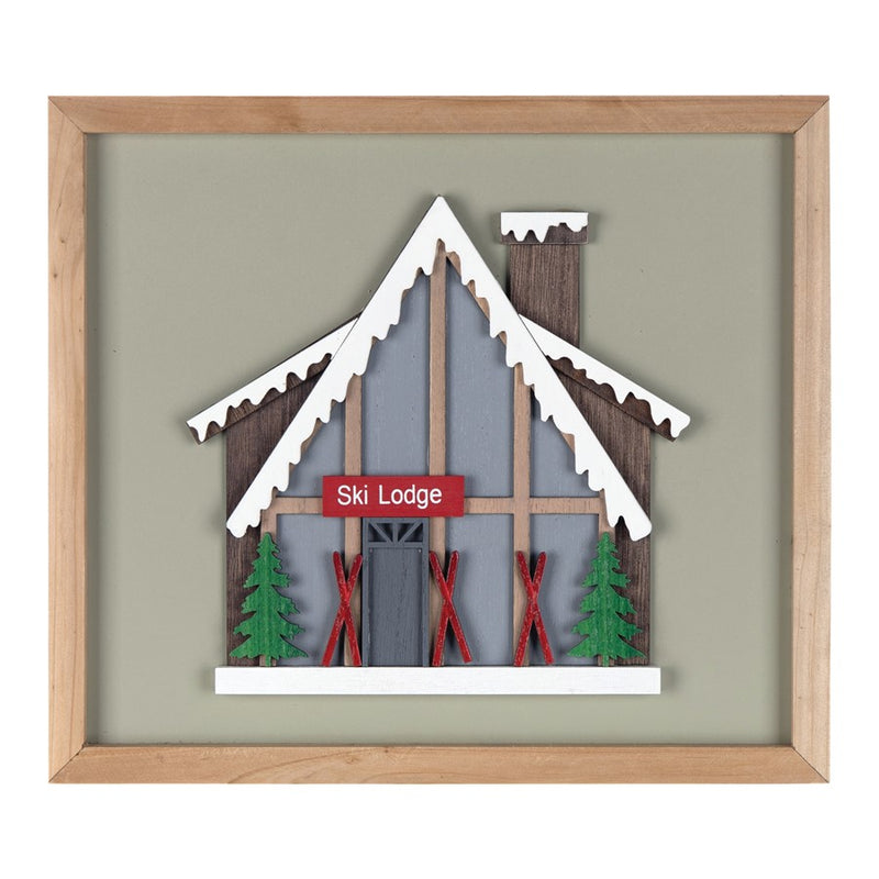 Melrose International Framed Ski Lodge Wall Art, Set of 4, Brown/White