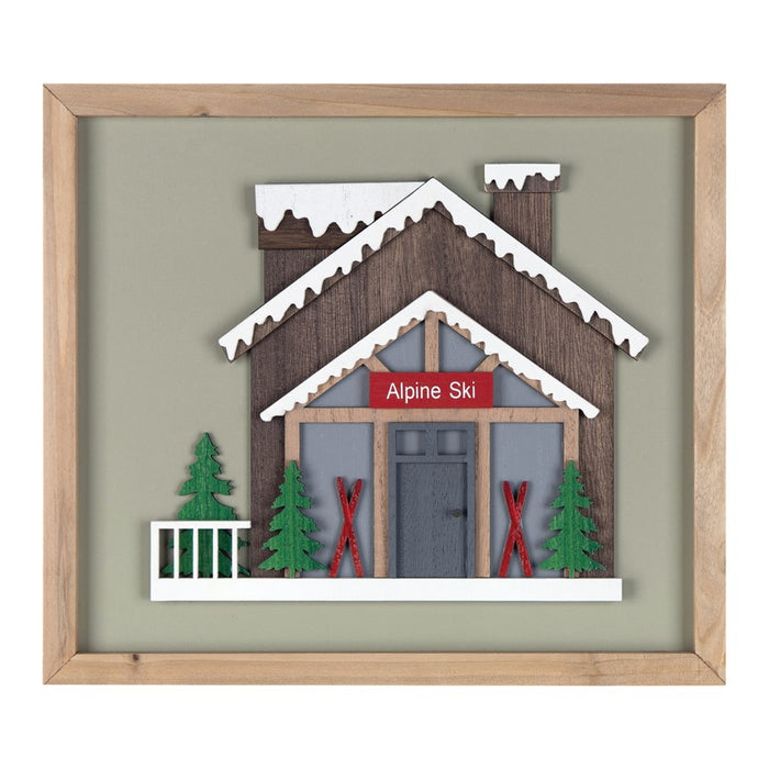 Melrose International Framed Ski Lodge Wall Art, Set of 4, Brown/White