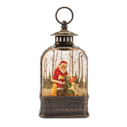Melrose International LED Snow Globe Lantern/Santa/Dog 11.25"H, Bronze - 86520DS