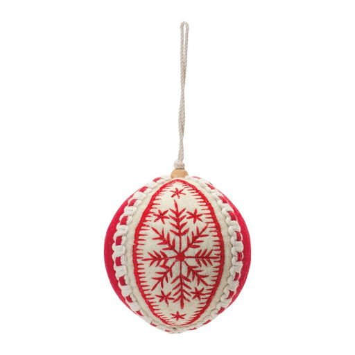 Melrose Embroidered Wool Ball Ornament, Set of 4, Red/White