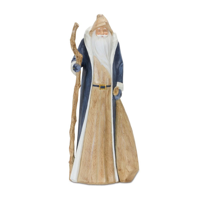 Melrose International Rustic Santa Statue/Staff 15.75"H, Blue/Brown - 86543DS