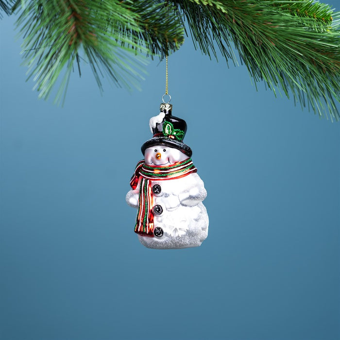 Melrose Glittered Glass Snowman Ornament, Set of 6, Red/White/Black