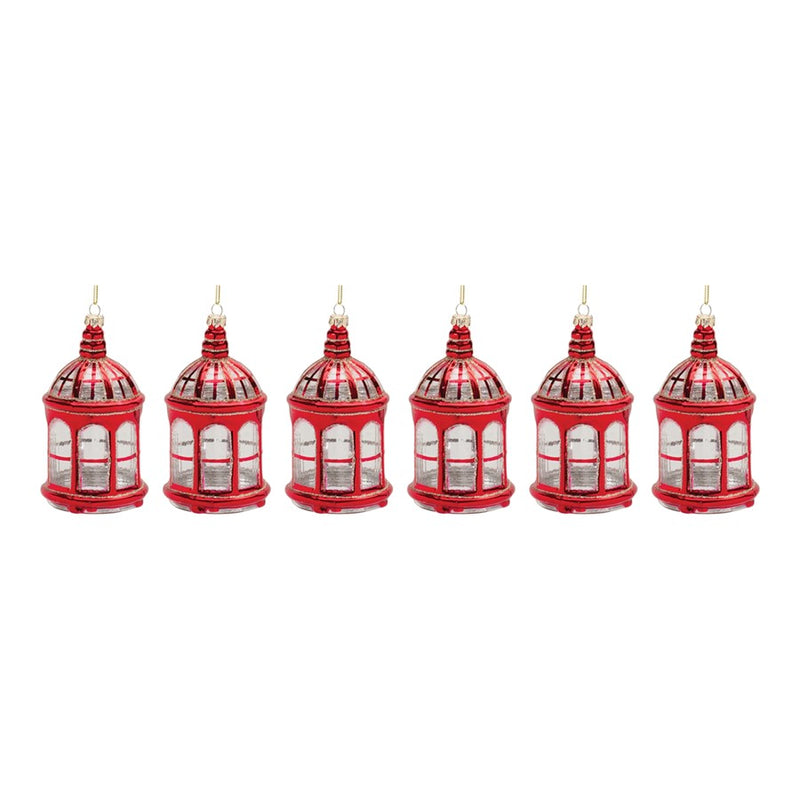 Melrose Glittered Glass Lantern Ornament, Set of 6, Red/Gold