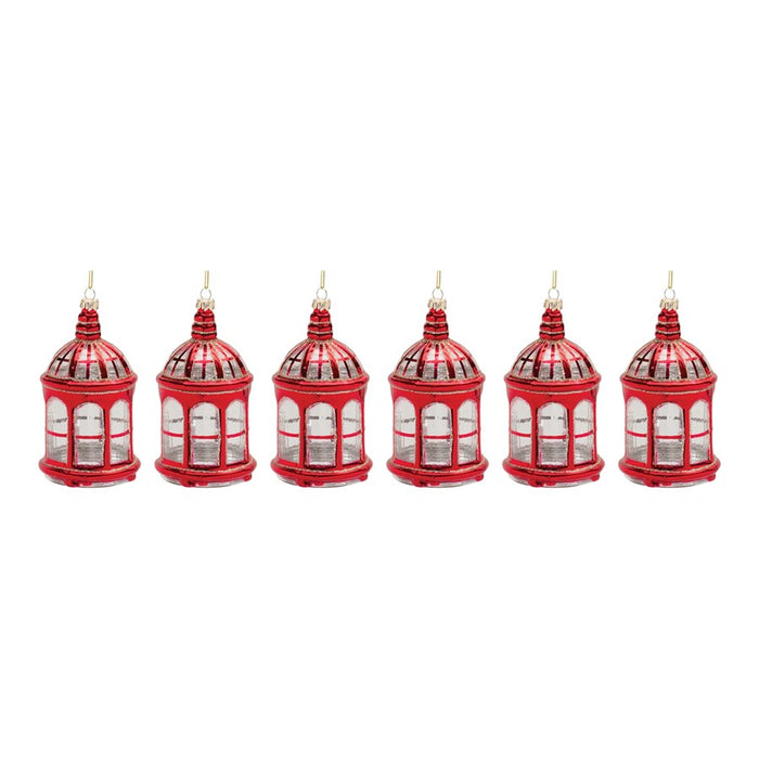 Melrose Glittered Glass Lantern Ornament, Set of 6, Red/Gold
