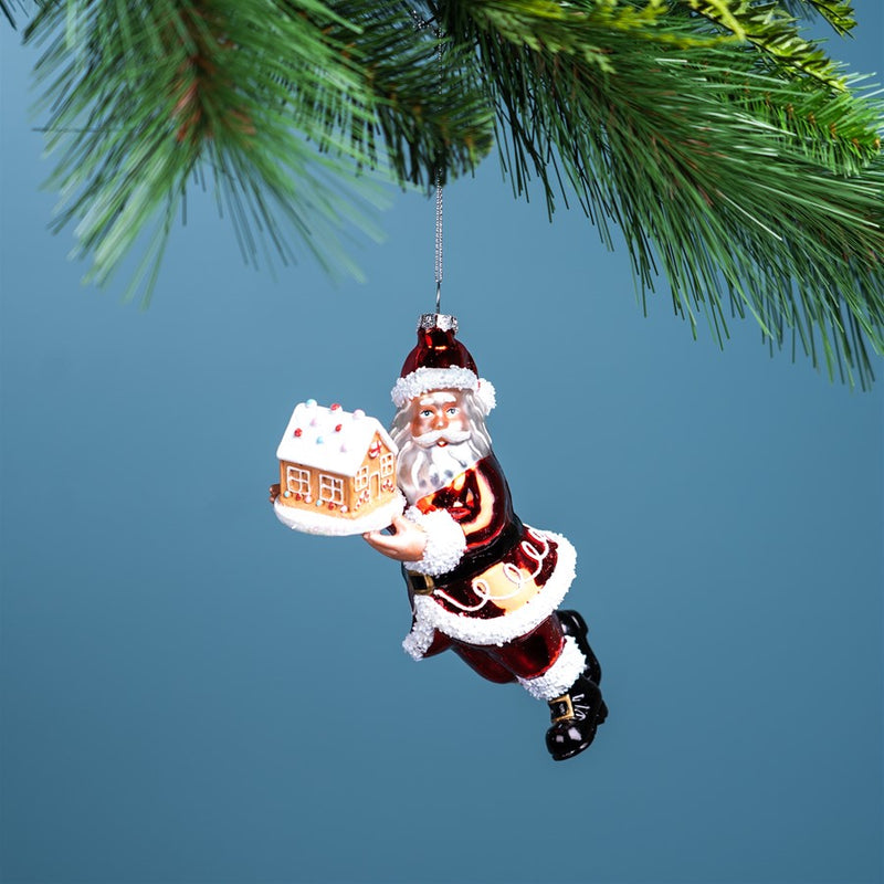 Melrose Glass Santa/Gingerbread Ornament, Set of 6, Red/White