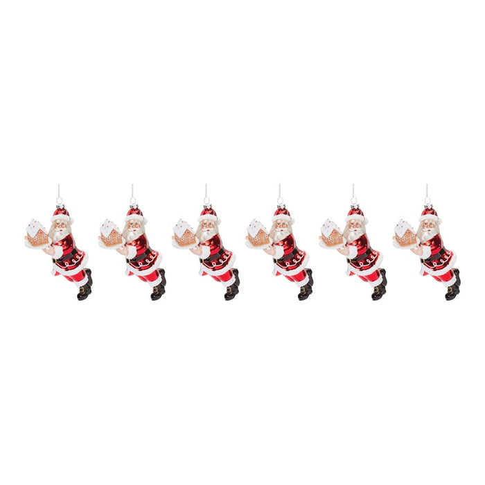 Melrose Glass Santa/Gingerbread Ornament, Set of 6, Red/White