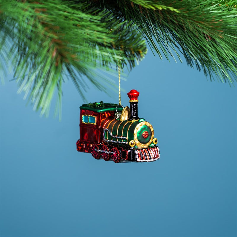 Melrose Glittered Glass TRain, Ornament, Set of 6, Green/Red