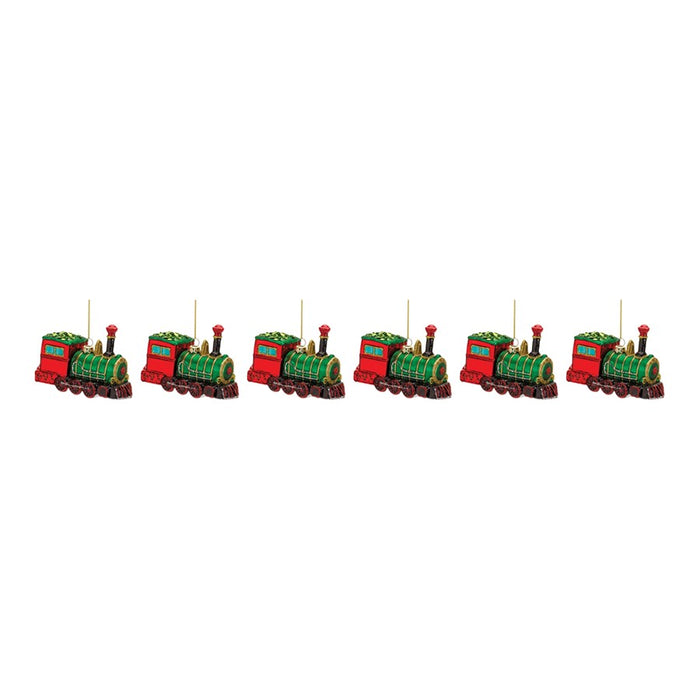 Melrose Glittered Glass TRain, Ornament, Set of 6, Green/Red