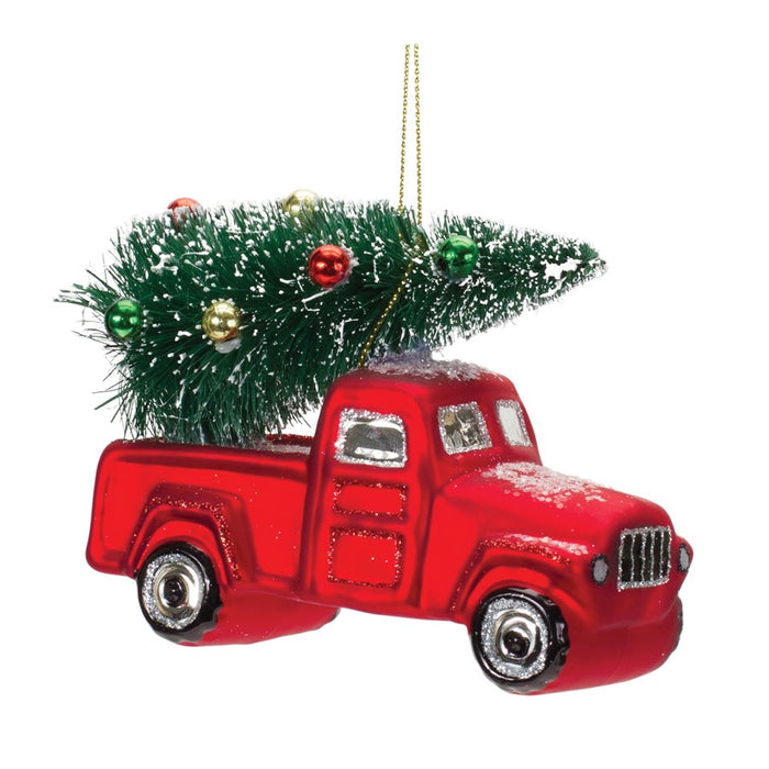 Melrose Glittered Glass Pickup Truck Ornament, Set of 6, Red/Green - 86567DS
