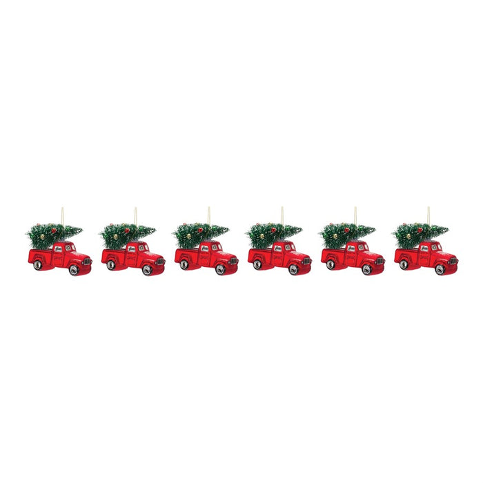 Melrose Glittered Glass Pickup Truck Ornament, Set of 6, Red/Green