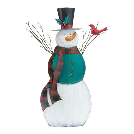 Melrose Metal Snowman/Cardinal Bird 26.25"H, Red/White/Green - 86570DS