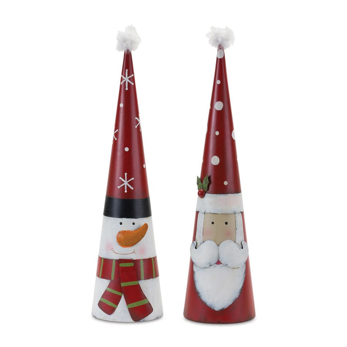 Melrose Metal Santa/Snowman Cone, Set of 2, Red/White/Green - 86574DS