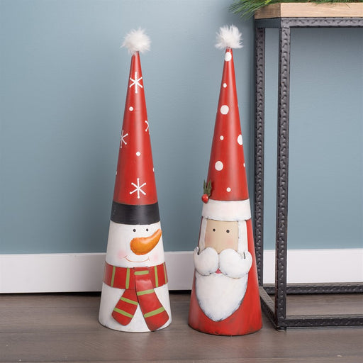 Melrose Metal Santa/Snowman Cone, Set of 2, Red/White/Green